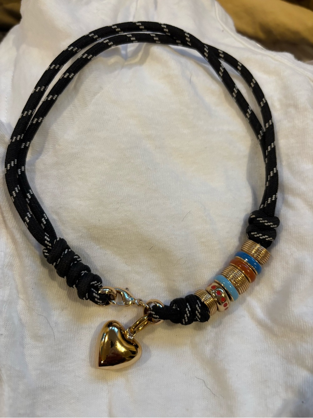 Roxanne Assoulin Black Cord Necklace with Gold Heart and Multicolor Beads - Picture 3 of 3